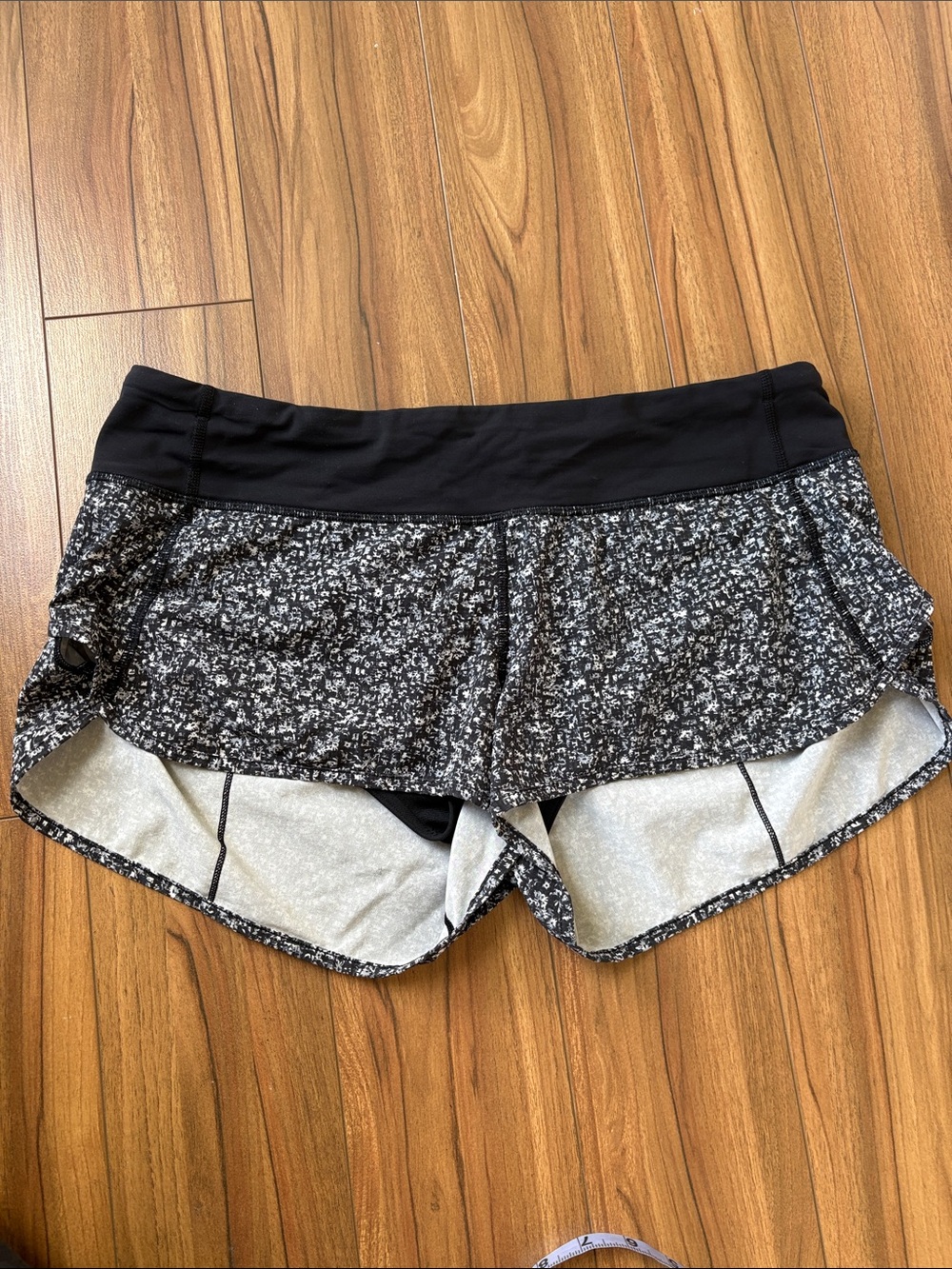Women's Black Speckled Athletic Shorts with Built-In Liner